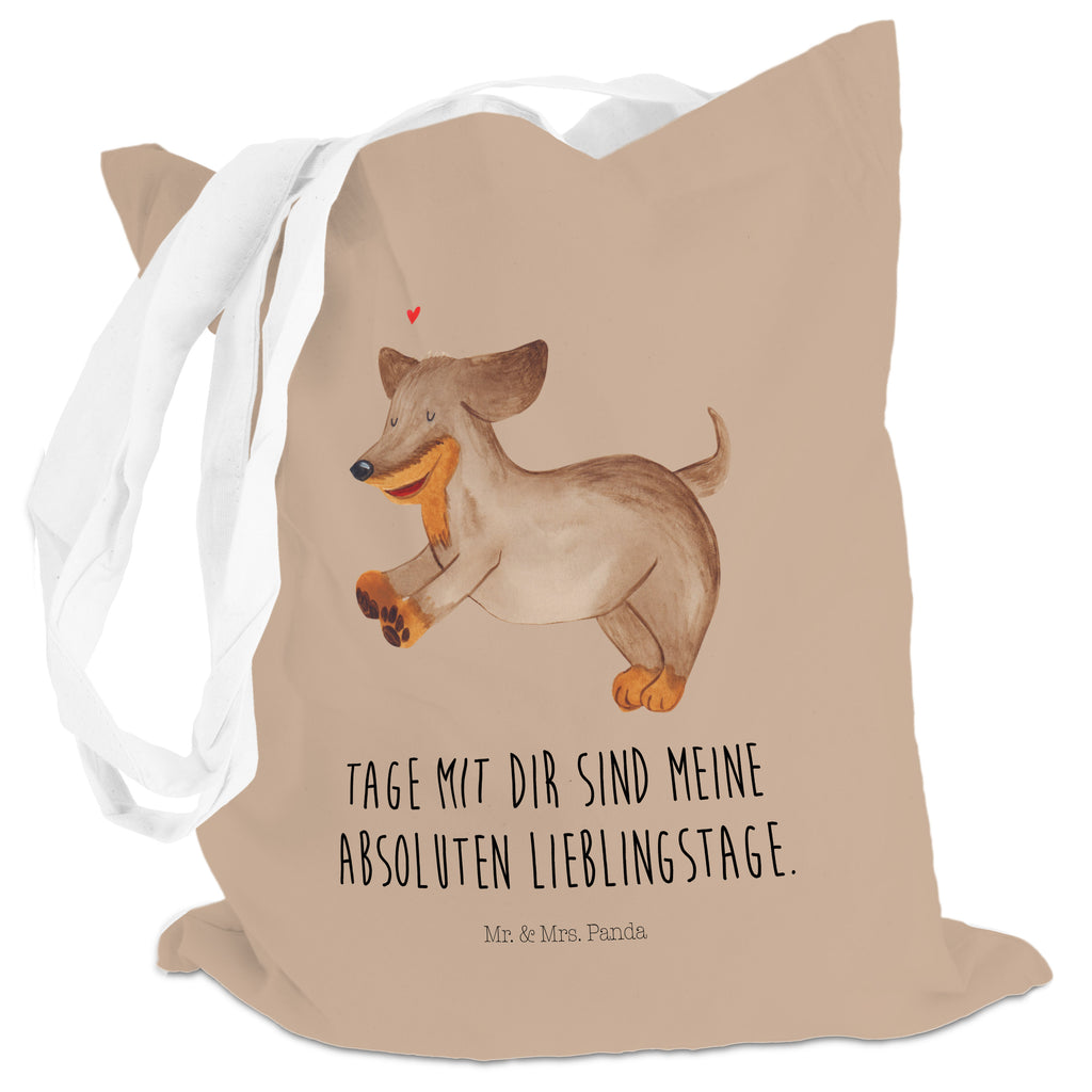 Tragetasche Hund Dackel fröhlich Beuteltasche, Beutel, Einkaufstasche, Jutebeutel, Stoffbeutel, Hund, Hundemotiv, Haustier, Hunderasse, Tierliebhaber, Hundebesitzer, Sprüche, Hunde, Dackel, Dachshund, happy dog
