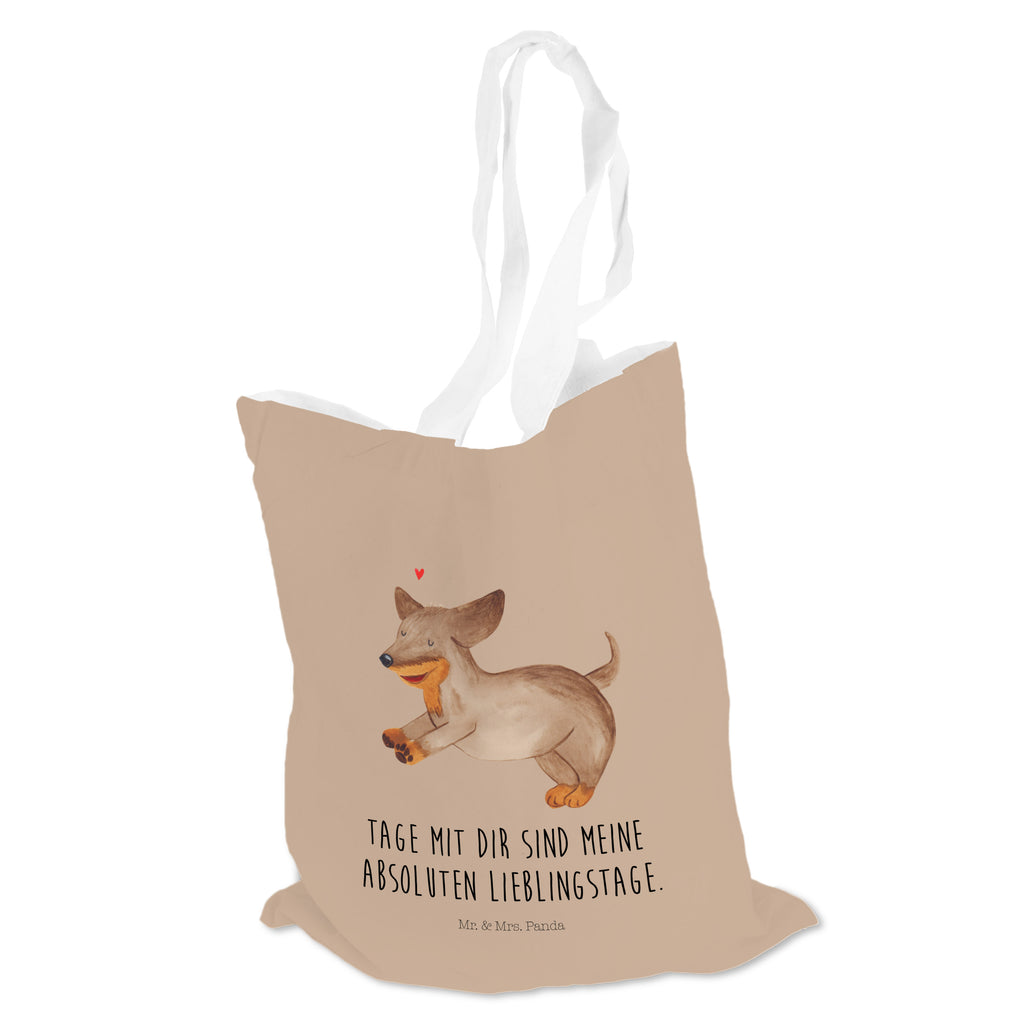 Tragetasche Hund Dackel fröhlich Beuteltasche, Beutel, Einkaufstasche, Jutebeutel, Stoffbeutel, Hund, Hundemotiv, Haustier, Hunderasse, Tierliebhaber, Hundebesitzer, Sprüche, Hunde, Dackel, Dachshund, happy dog