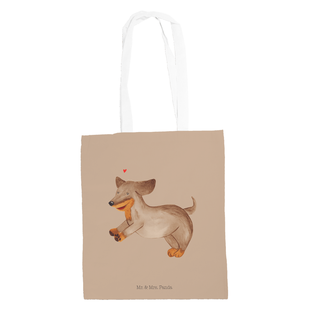 Tragetasche Hund Dackel fröhlich Beuteltasche, Beutel, Einkaufstasche, Jutebeutel, Stoffbeutel, Hund, Hundemotiv, Haustier, Hunderasse, Tierliebhaber, Hundebesitzer, Sprüche, Hunde, Dackel, Dachshund, happy dog