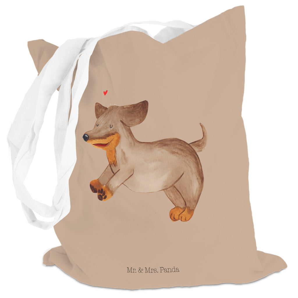 Tragetasche Hund Dackel fröhlich Beuteltasche, Beutel, Einkaufstasche, Jutebeutel, Stoffbeutel, Hund, Hundemotiv, Haustier, Hunderasse, Tierliebhaber, Hundebesitzer, Sprüche, Hunde, Dackel, Dachshund, happy dog