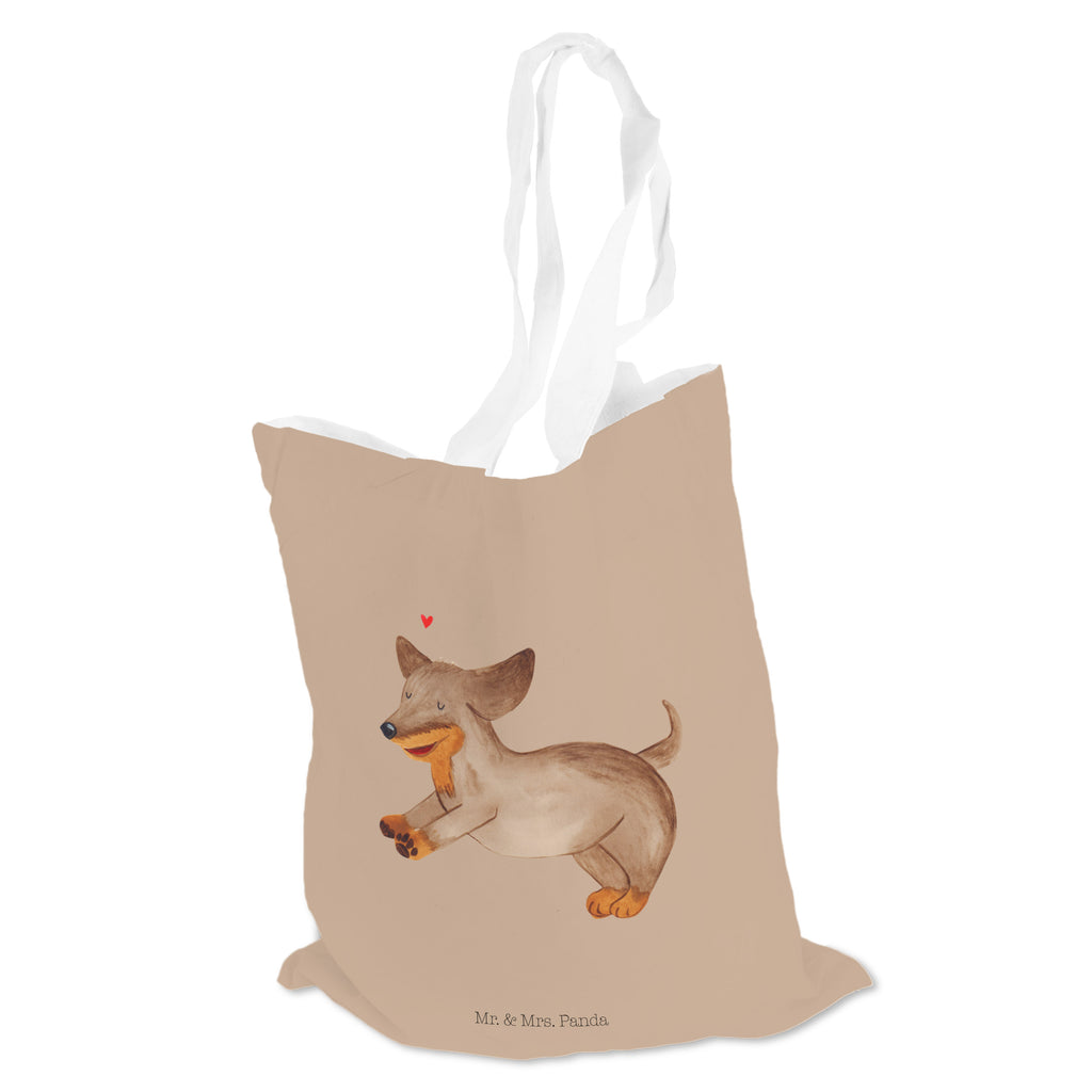 Tragetasche Hund Dackel fröhlich Beuteltasche, Beutel, Einkaufstasche, Jutebeutel, Stoffbeutel, Hund, Hundemotiv, Haustier, Hunderasse, Tierliebhaber, Hundebesitzer, Sprüche, Hunde, Dackel, Dachshund, happy dog