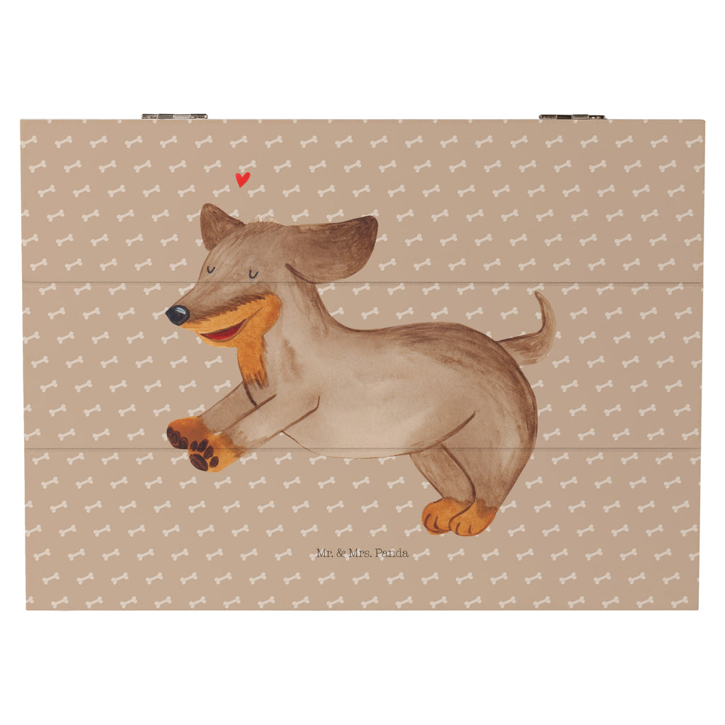 Holzkiste Hund Dackel fröhlich Holzkiste, Kiste, Schatzkiste, Truhe, Schatulle, XXL, Erinnerungsbox, Erinnerungskiste, Dekokiste, Aufbewahrungsbox, Hund, Hundemotiv, Haustier, Hunderasse, Tierliebhaber, Hundebesitzer, Sprüche, Hunde, Dackel, Dachshund, happy dog