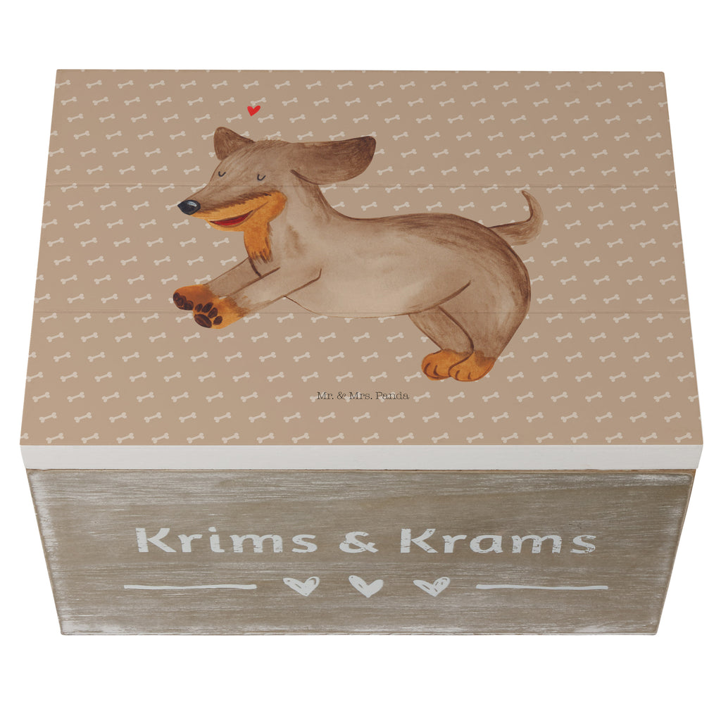 Holzkiste Hund Dackel fröhlich Holzkiste, Kiste, Schatzkiste, Truhe, Schatulle, XXL, Erinnerungsbox, Erinnerungskiste, Dekokiste, Aufbewahrungsbox, Hund, Hundemotiv, Haustier, Hunderasse, Tierliebhaber, Hundebesitzer, Sprüche, Hunde, Dackel, Dachshund, happy dog