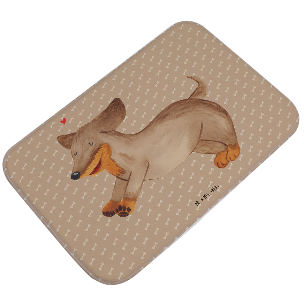Badvorleger Hund Dackel fröhlich Badematte, Badteppich, Duschvorleger, Badezimmerteppich, Badezimmermatte, Badvorleger, Duschmatte, Duschteppich, Hund, Hundemotiv, Haustier, Hunderasse, Tierliebhaber, Hundebesitzer, Sprüche, Hunde, Dackel, Dachshund, happy dog