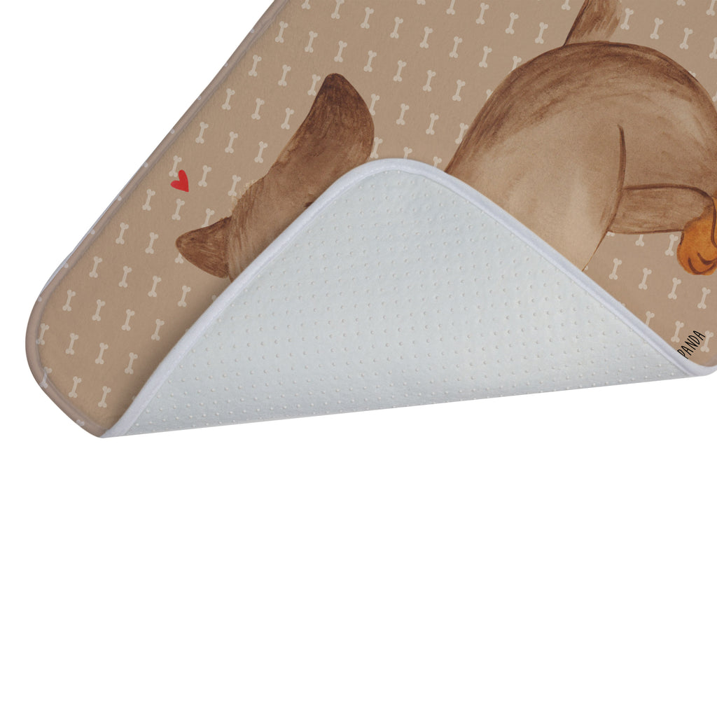 Badvorleger Hund Dackel fröhlich Badematte, Badteppich, Duschvorleger, Badezimmerteppich, Badezimmermatte, Badvorleger, Duschmatte, Duschteppich, Hund, Hundemotiv, Haustier, Hunderasse, Tierliebhaber, Hundebesitzer, Sprüche, Hunde, Dackel, Dachshund, happy dog