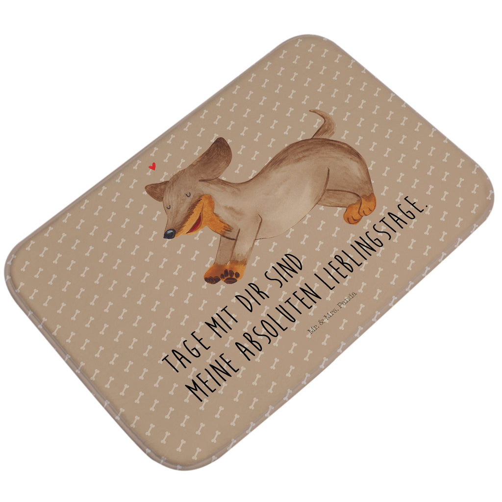 Badvorleger Hund Dackel fröhlich Badematte, Badteppich, Duschvorleger, Badezimmerteppich, Badezimmermatte, Badvorleger, Duschmatte, Duschteppich, Hund, Hundemotiv, Haustier, Hunderasse, Tierliebhaber, Hundebesitzer, Sprüche, Hunde, Dackel, Dachshund, happy dog