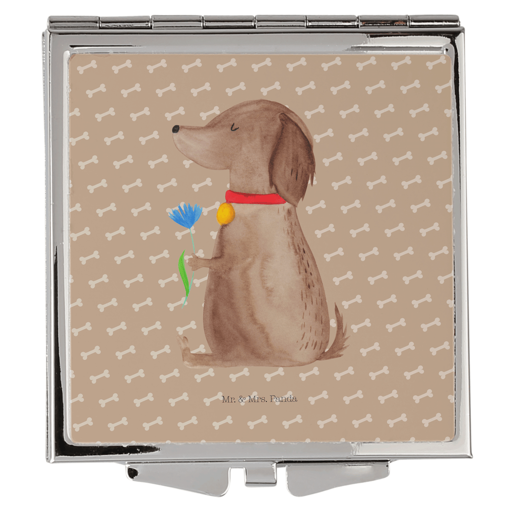 Handtaschenspiegel quadratisch Hund Blume Spiegel, Handtasche, Quadrat, silber, schminken, Schminkspiegel, Hund, Hundemotiv, Haustier, Hunderasse, Tierliebhaber, Hundebesitzer, Sprüche, Hunde, Frauchen, Hundeliebe