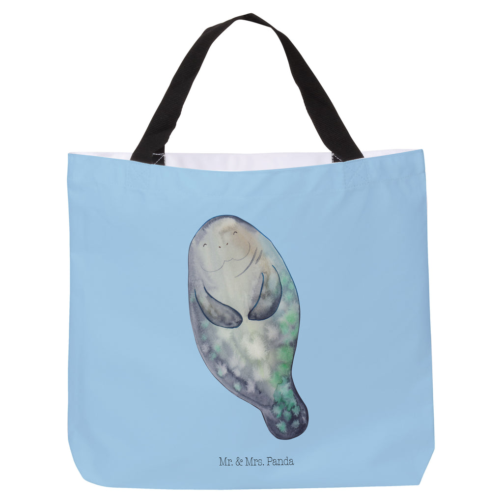 Shopper Seekuh happy Beutel, Einkaufstasche, Tasche, Strandtasche, Einkaufsbeutel, Shopper, Schultasche, Freizeittasche, Tragebeutel, Schulbeutel, Alltagstasche, Meerestiere, Meer, Urlaub, Seekuh, Seekühe, Selbstliebe, Respekt, Neuanfang, Neustart, Achtsamkeit, Zufrieden, Liebeskummer, Freundin