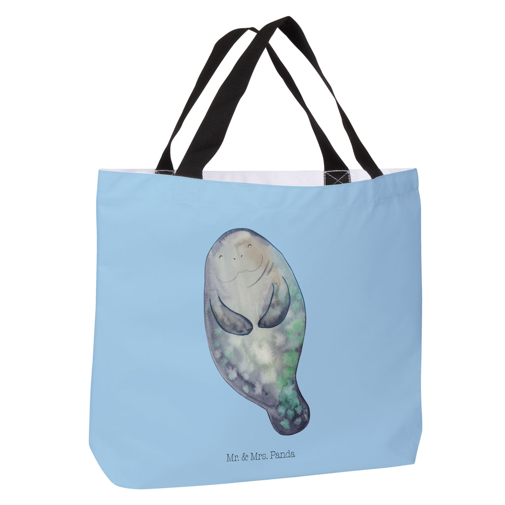 Shopper Seekuh happy Beutel, Einkaufstasche, Tasche, Strandtasche, Einkaufsbeutel, Shopper, Schultasche, Freizeittasche, Tragebeutel, Schulbeutel, Alltagstasche, Meerestiere, Meer, Urlaub, Seekuh, Seekühe, Selbstliebe, Respekt, Neuanfang, Neustart, Achtsamkeit, Zufrieden, Liebeskummer, Freundin