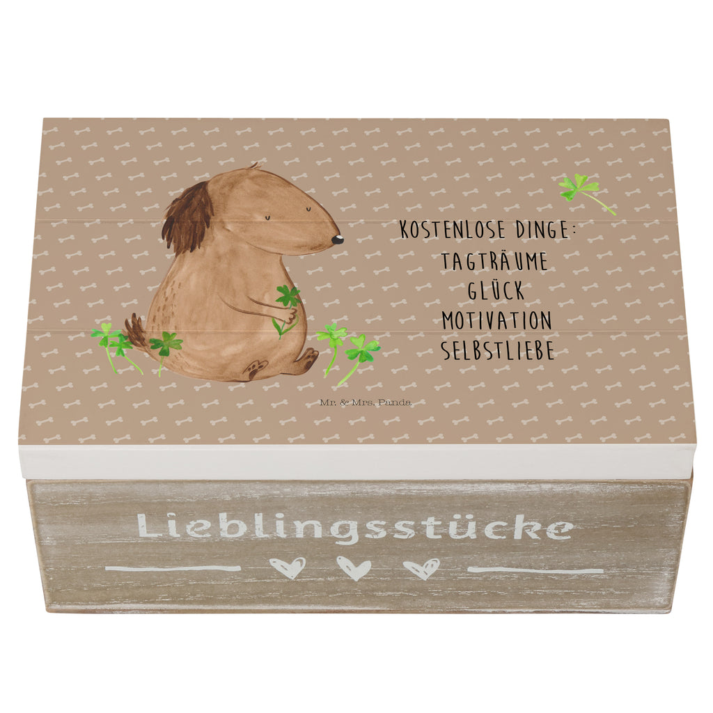 Holzkiste Hund Kleeblatt Holzkiste, Kiste, Schatzkiste, Truhe, Schatulle, XXL, Erinnerungsbox, Erinnerungskiste, Dekokiste, Aufbewahrungsbox, Hund, Hundemotiv, Haustier, Hunderasse, Tierliebhaber, Hundebesitzer, Sprüche, Kleeblatt, Glück, Tagträume, Motivation, Neuanfang, Geschenk, Glücksbringer, Selbstliebe, Achtsamkeit