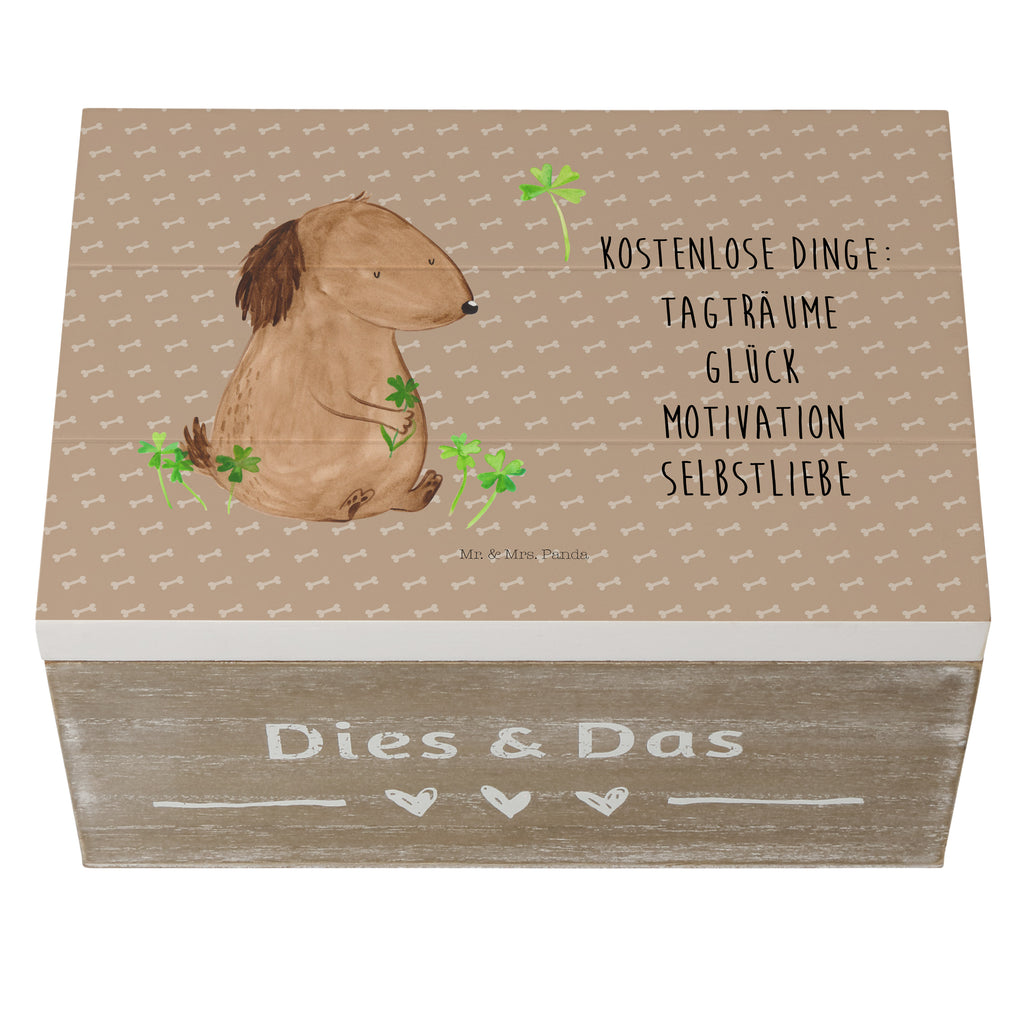 Holzkiste Hund Kleeblatt Holzkiste, Kiste, Schatzkiste, Truhe, Schatulle, XXL, Erinnerungsbox, Erinnerungskiste, Dekokiste, Aufbewahrungsbox, Hund, Hundemotiv, Haustier, Hunderasse, Tierliebhaber, Hundebesitzer, Sprüche, Kleeblatt, Glück, Tagträume, Motivation, Neuanfang, Geschenk, Glücksbringer, Selbstliebe, Achtsamkeit