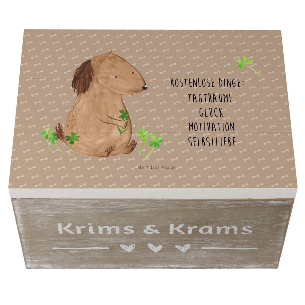 Holzkiste Hund Kleeblatt Holzkiste, Kiste, Schatzkiste, Truhe, Schatulle, XXL, Erinnerungsbox, Erinnerungskiste, Dekokiste, Aufbewahrungsbox, Hund, Hundemotiv, Haustier, Hunderasse, Tierliebhaber, Hundebesitzer, Sprüche, Kleeblatt, Glück, Tagträume, Motivation, Neuanfang, Geschenk, Glücksbringer, Selbstliebe, Achtsamkeit