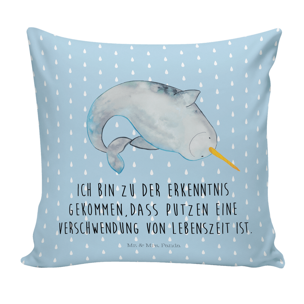 40x40 Kissen Narwal Kissenhülle, Kopfkissen, Sofakissen, Dekokissen, Motivkissen, Meerestiere, Meer, Urlaub, Narwal, Wal, Putzen, Hausfrau, Junggesellin, aufräumen, Kinderzimmer