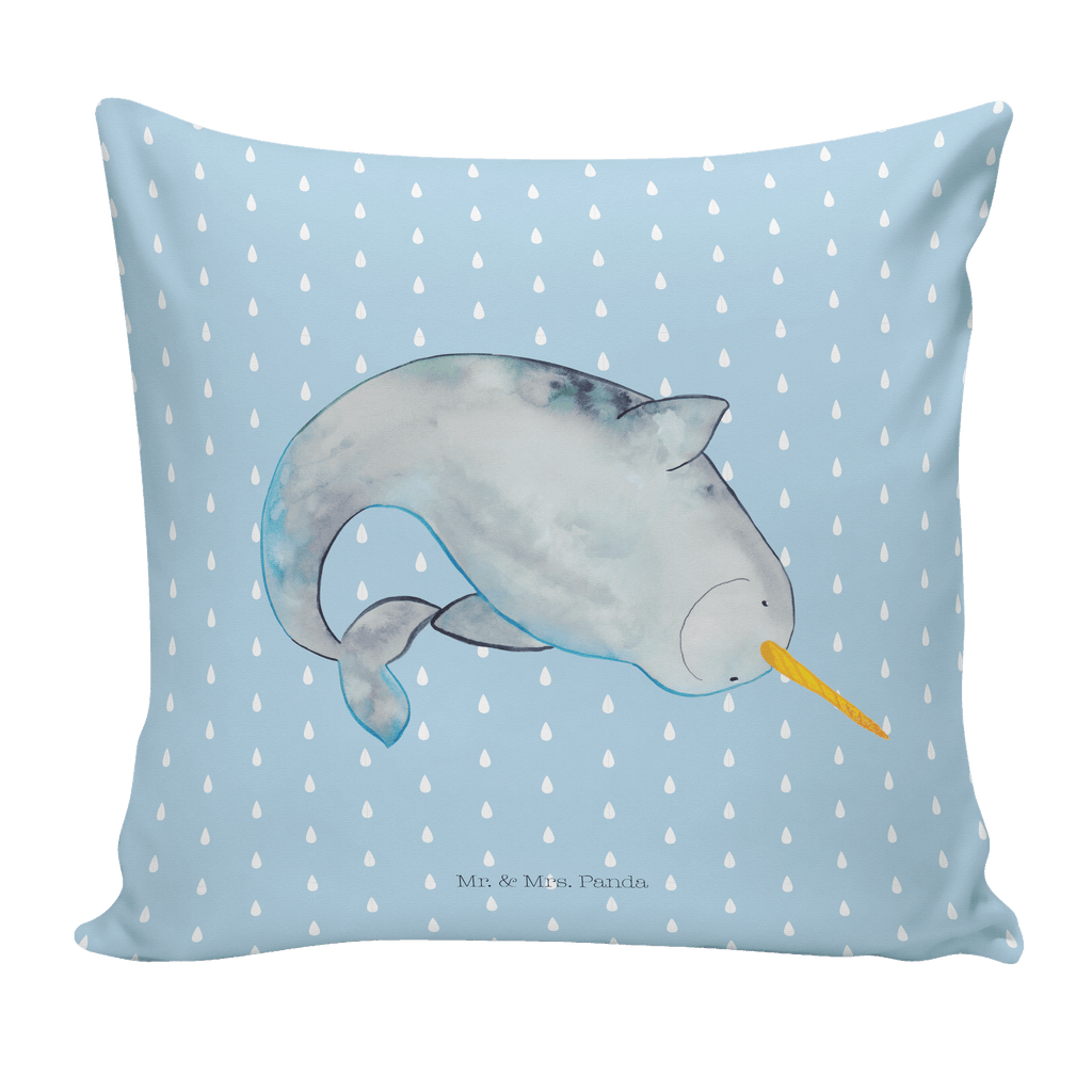 40x40 Kissen Narwal Kissenhülle, Kopfkissen, Sofakissen, Dekokissen, Motivkissen, Meerestiere, Meer, Urlaub, Narwal, Wal, Putzen, Hausfrau, Junggesellin, aufräumen, Kinderzimmer