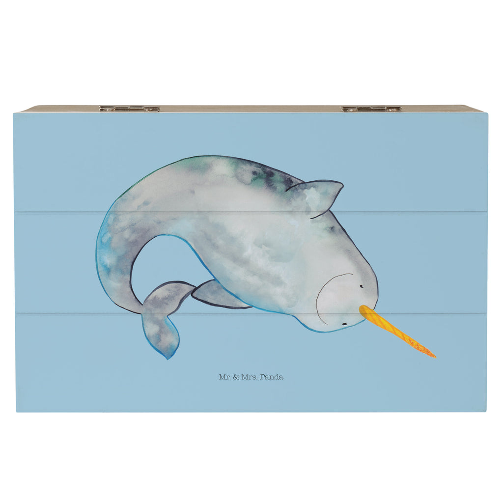 Holzkiste Narwal Holzkiste, Kiste, Schatzkiste, Truhe, Schatulle, XXL, Erinnerungsbox, Erinnerungskiste, Dekokiste, Aufbewahrungsbox, Meerestiere, Meer, Urlaub, Narwal, Wal, Putzen, Hausfrau, Junggesellin, aufräumen, Kinderzimmer