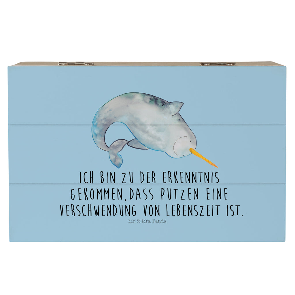 Holzkiste Narwal Holzkiste, Kiste, Schatzkiste, Truhe, Schatulle, XXL, Erinnerungsbox, Erinnerungskiste, Dekokiste, Aufbewahrungsbox, Meerestiere, Meer, Urlaub, Narwal, Wal, Putzen, Hausfrau, Junggesellin, aufräumen, Kinderzimmer