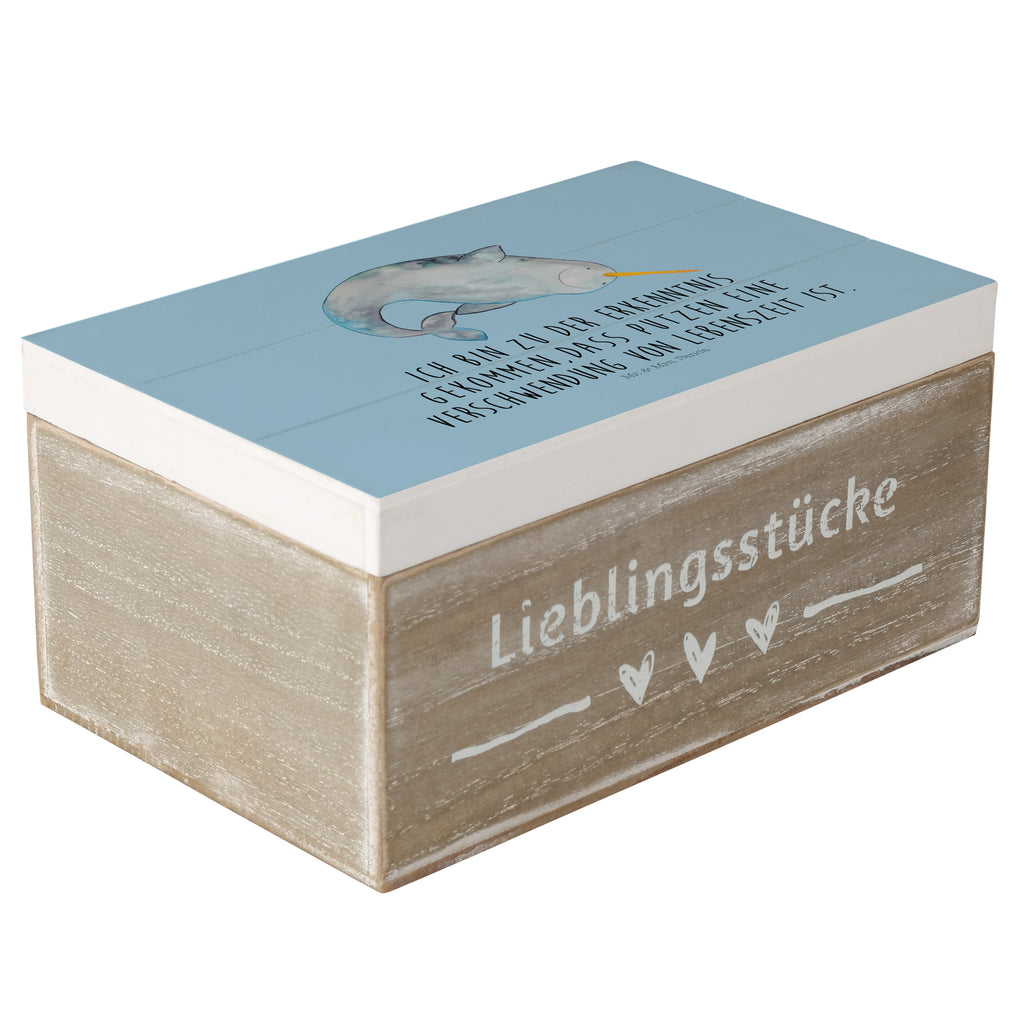 Holzkiste Narwal Holzkiste, Kiste, Schatzkiste, Truhe, Schatulle, XXL, Erinnerungsbox, Erinnerungskiste, Dekokiste, Aufbewahrungsbox, Meerestiere, Meer, Urlaub, Narwal, Wal, Putzen, Hausfrau, Junggesellin, aufräumen, Kinderzimmer