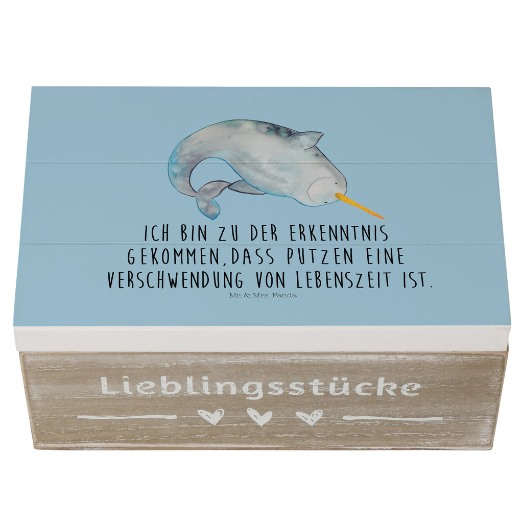 Holzkiste Narwal Holzkiste, Kiste, Schatzkiste, Truhe, Schatulle, XXL, Erinnerungsbox, Erinnerungskiste, Dekokiste, Aufbewahrungsbox, Meerestiere, Meer, Urlaub, Narwal, Wal, Putzen, Hausfrau, Junggesellin, aufräumen, Kinderzimmer