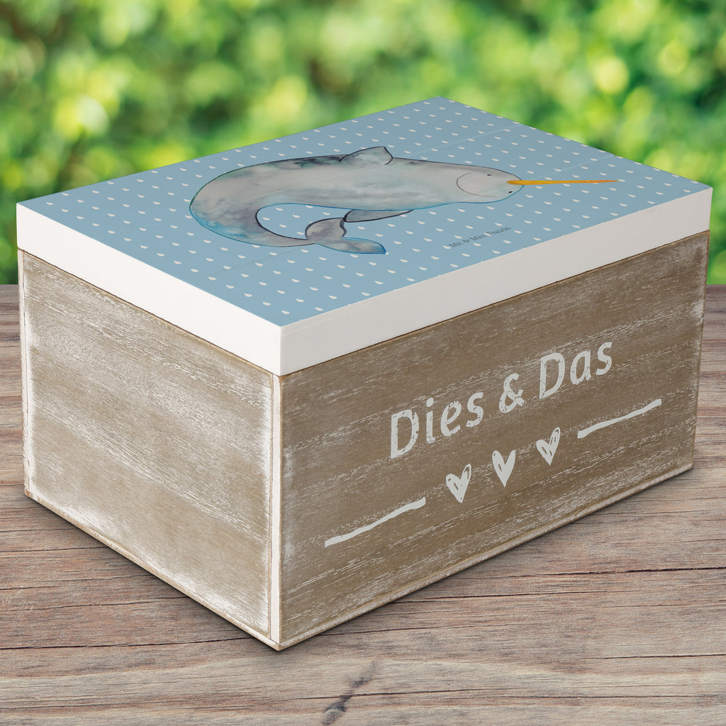 Holzkiste Narwal Holzkiste, Kiste, Schatzkiste, Truhe, Schatulle, XXL, Erinnerungsbox, Erinnerungskiste, Dekokiste, Aufbewahrungsbox, Meerestiere, Meer, Urlaub, Narwal, Wal, Putzen, Hausfrau, Junggesellin, aufräumen, Kinderzimmer