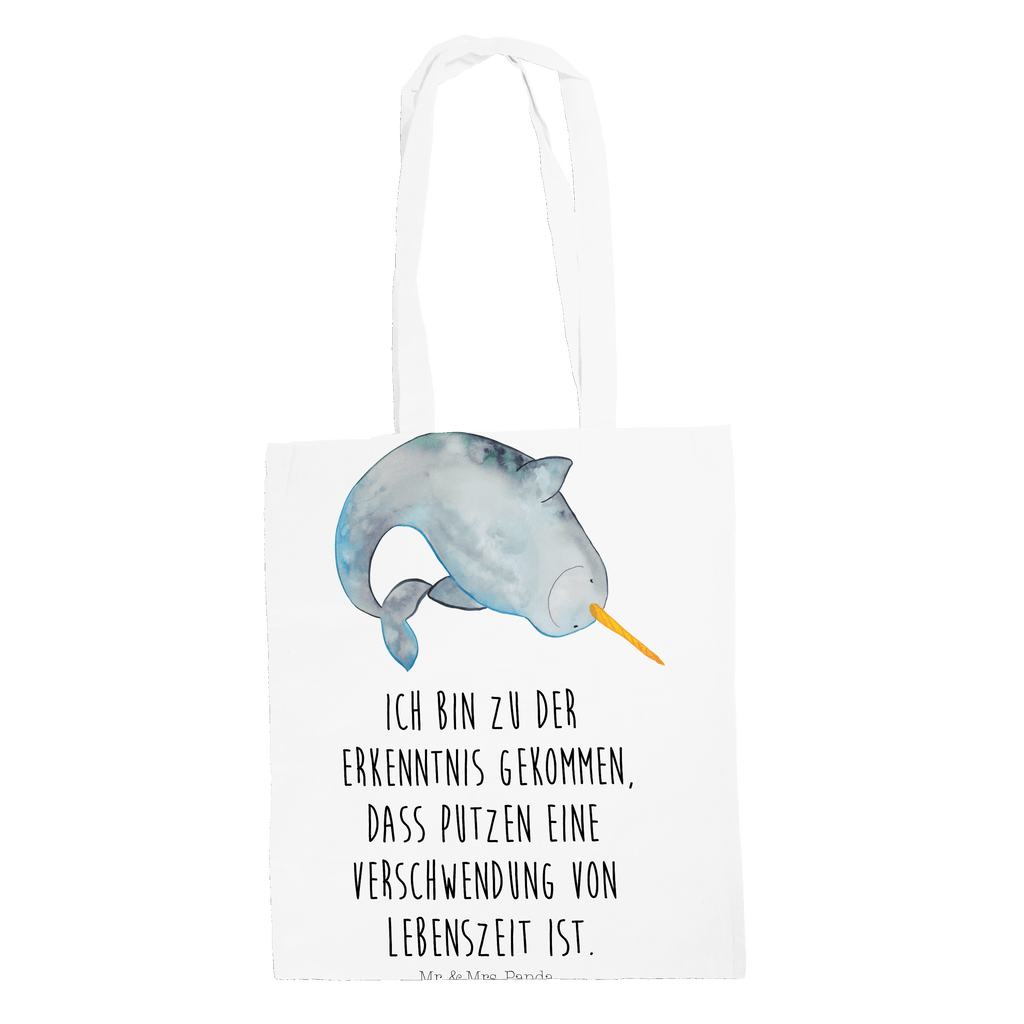 Tragetasche Narwal Beuteltasche, Beutel, Einkaufstasche, Jutebeutel, Stoffbeutel, Meerestiere, Meer, Urlaub, Narwal, Wal, Putzen, Hausfrau, Junggesellin, aufräumen, Kinderzimmer