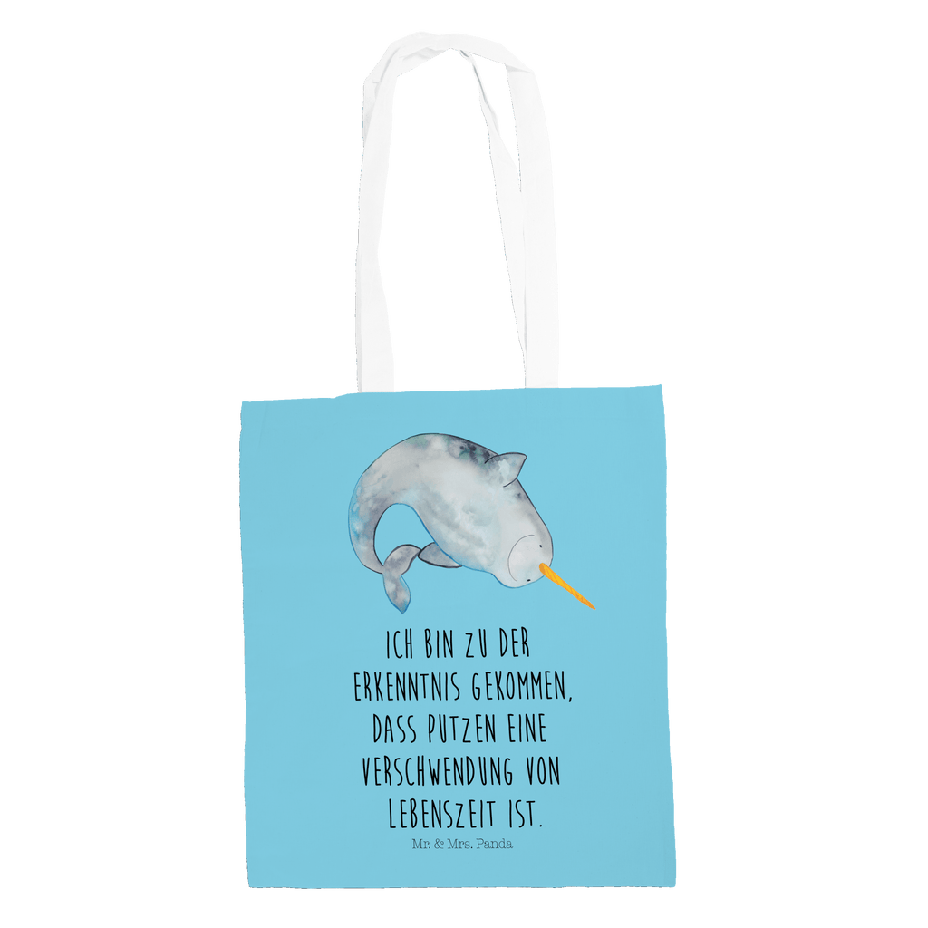 Tragetasche Narwal Beuteltasche, Beutel, Einkaufstasche, Jutebeutel, Stoffbeutel, Meerestiere, Meer, Urlaub, Narwal, Wal, Putzen, Hausfrau, Junggesellin, aufräumen, Kinderzimmer