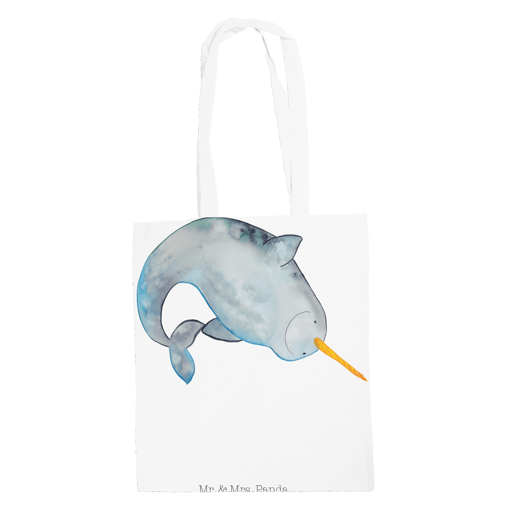 Tragetasche Narwal Beuteltasche, Beutel, Einkaufstasche, Jutebeutel, Stoffbeutel, Meerestiere, Meer, Urlaub, Narwal, Wal, Putzen, Hausfrau, Junggesellin, aufräumen, Kinderzimmer