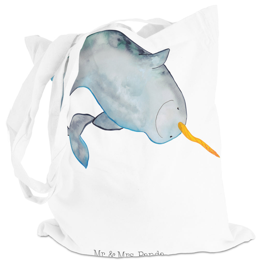 Tragetasche Narwal Beuteltasche, Beutel, Einkaufstasche, Jutebeutel, Stoffbeutel, Meerestiere, Meer, Urlaub, Narwal, Wal, Putzen, Hausfrau, Junggesellin, aufräumen, Kinderzimmer