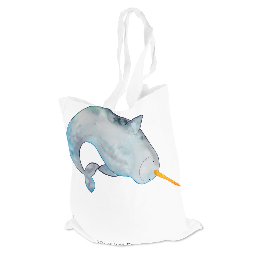 Tragetasche Narwal Beuteltasche, Beutel, Einkaufstasche, Jutebeutel, Stoffbeutel, Meerestiere, Meer, Urlaub, Narwal, Wal, Putzen, Hausfrau, Junggesellin, aufräumen, Kinderzimmer