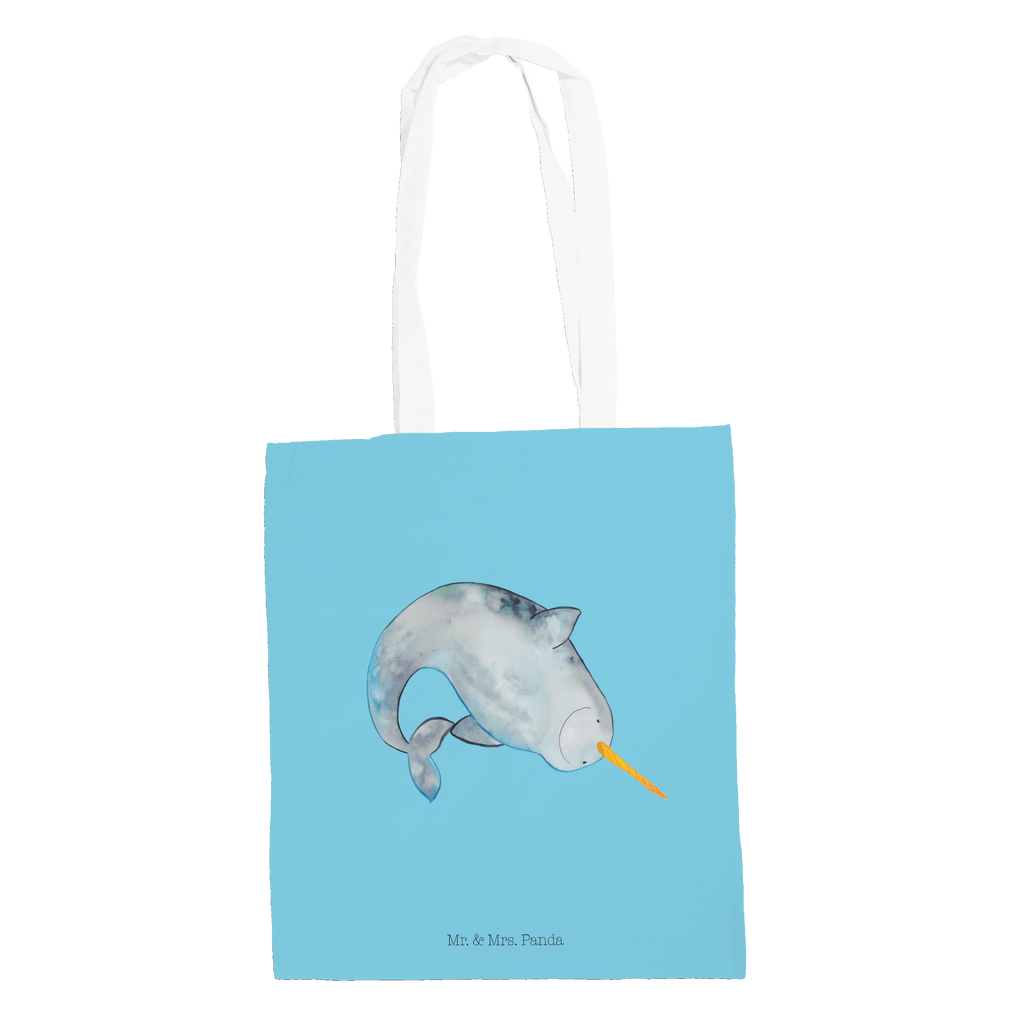 Tragetasche Narwal Beuteltasche, Beutel, Einkaufstasche, Jutebeutel, Stoffbeutel, Meerestiere, Meer, Urlaub, Narwal, Wal, Putzen, Hausfrau, Junggesellin, aufräumen, Kinderzimmer