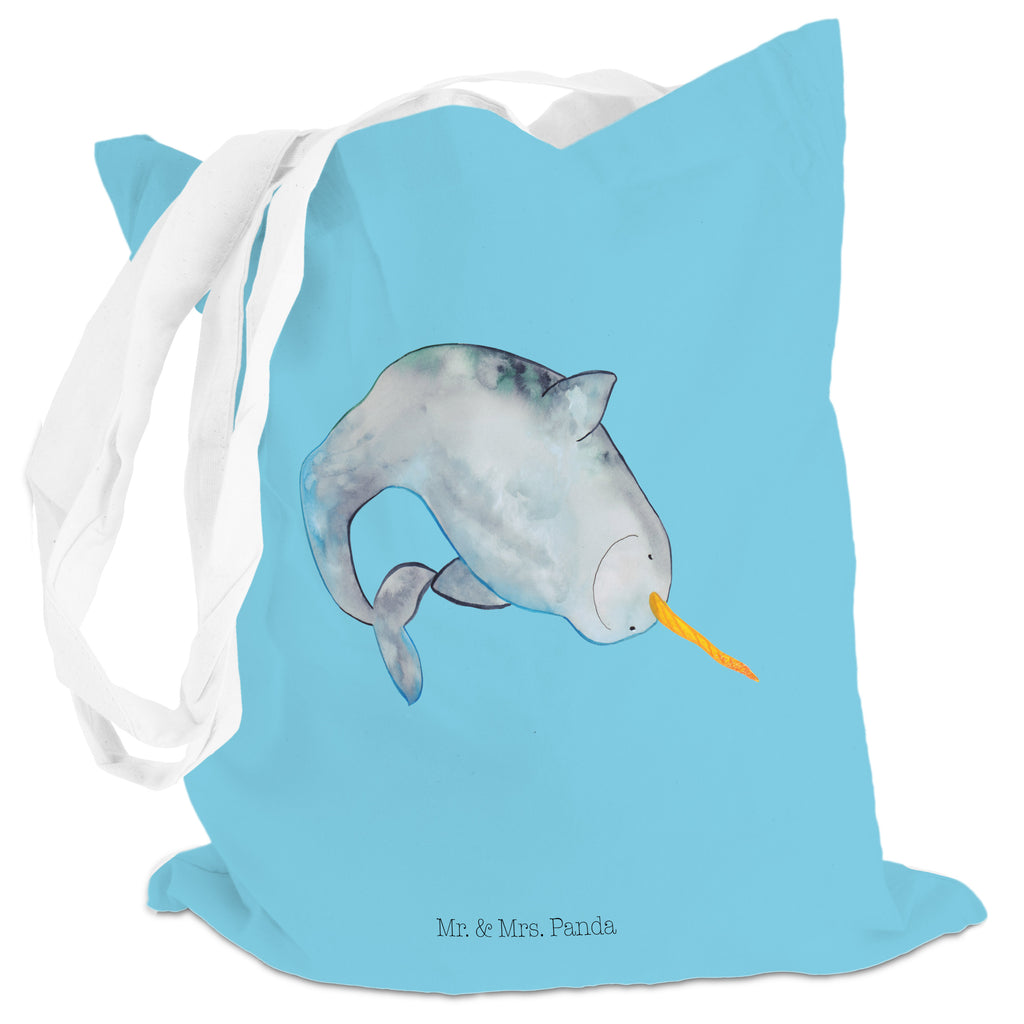 Tragetasche Narwal Beuteltasche, Beutel, Einkaufstasche, Jutebeutel, Stoffbeutel, Meerestiere, Meer, Urlaub, Narwal, Wal, Putzen, Hausfrau, Junggesellin, aufräumen, Kinderzimmer