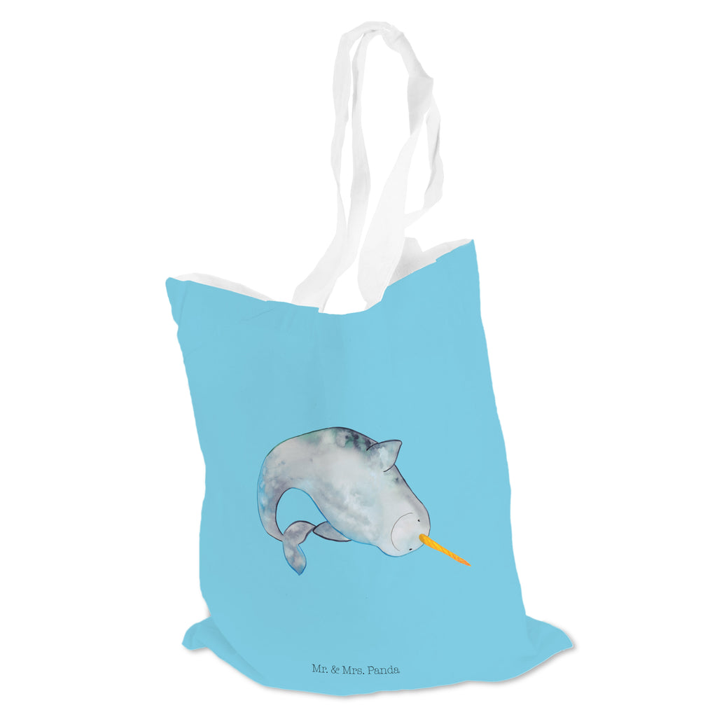 Tragetasche Narwal Beuteltasche, Beutel, Einkaufstasche, Jutebeutel, Stoffbeutel, Meerestiere, Meer, Urlaub, Narwal, Wal, Putzen, Hausfrau, Junggesellin, aufräumen, Kinderzimmer