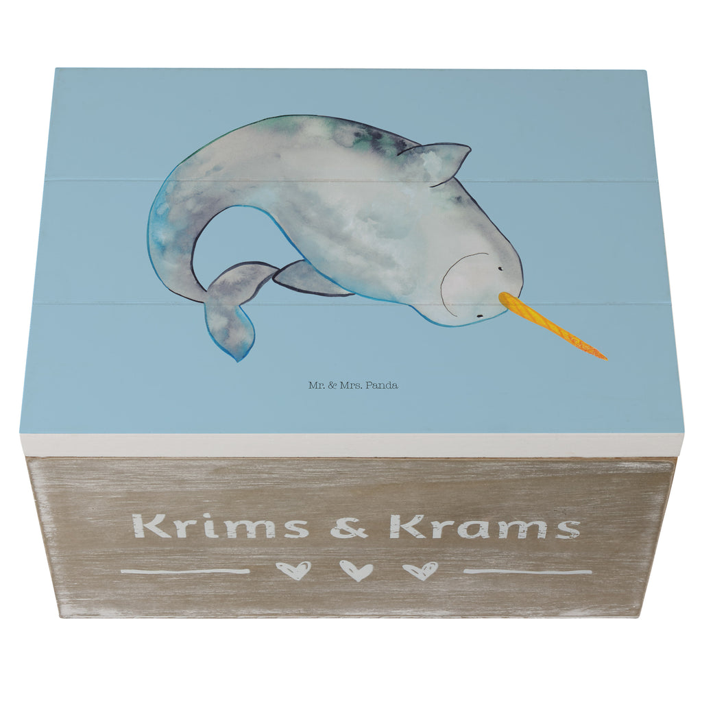 Holzkiste Narwal Holzkiste, Kiste, Schatzkiste, Truhe, Schatulle, XXL, Erinnerungsbox, Erinnerungskiste, Dekokiste, Aufbewahrungsbox, Meerestiere, Meer, Urlaub, Narwal, Wal, Putzen, Hausfrau, Junggesellin, aufräumen, Kinderzimmer