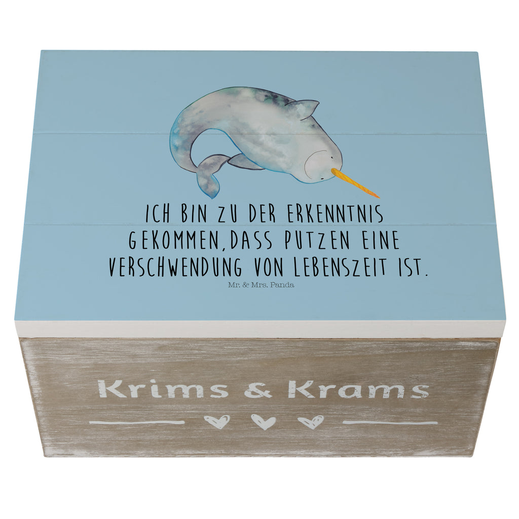 Holzkiste Narwal Holzkiste, Kiste, Schatzkiste, Truhe, Schatulle, XXL, Erinnerungsbox, Erinnerungskiste, Dekokiste, Aufbewahrungsbox, Meerestiere, Meer, Urlaub, Narwal, Wal, Putzen, Hausfrau, Junggesellin, aufräumen, Kinderzimmer