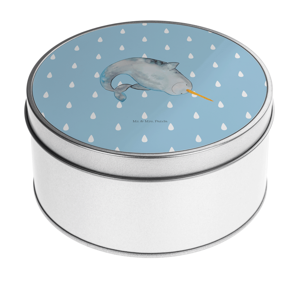 Blechdose rund Narwal Metalldose, Keksdose, Dose, Vorratsdose, Geschenkbox, Meerestiere, Meer, Urlaub, Narwal, Wal, Putzen, Hausfrau, Junggesellin, aufräumen, Kinderzimmer