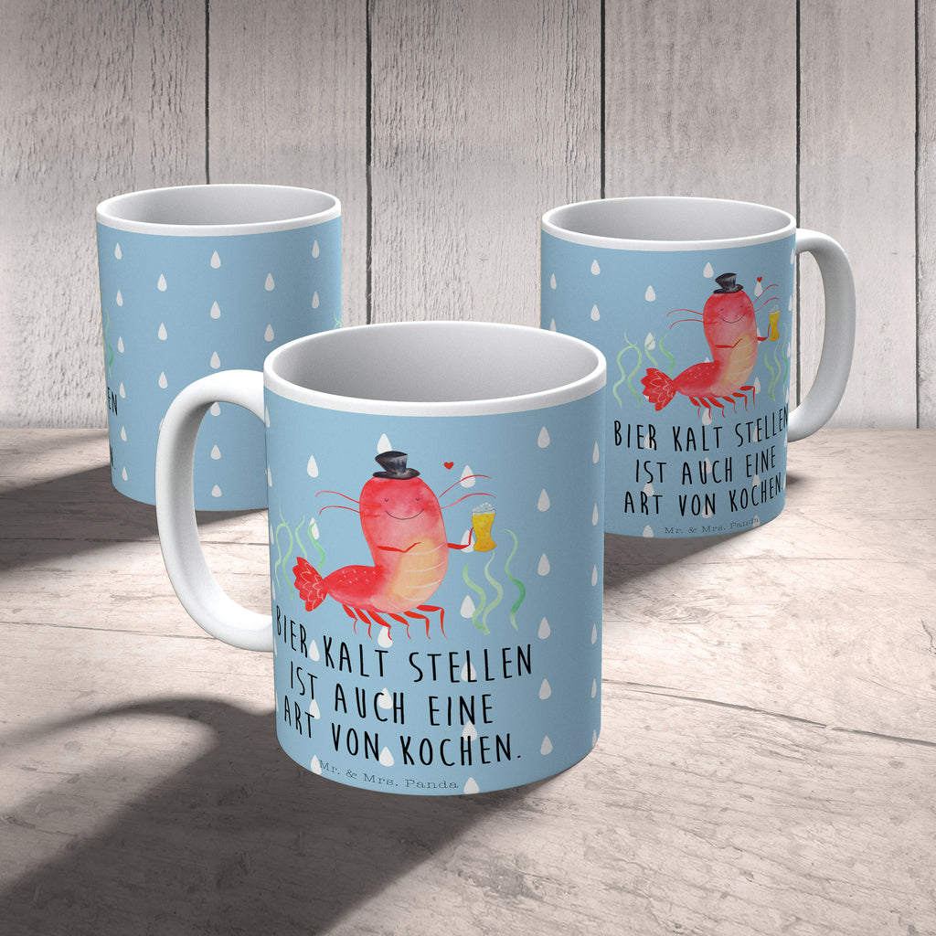 Tasse Hummer mit Weizen Garnele, Garnelen, Bier, Kochen, Männerhaushalt, Junggeselle, Junggesellin, Bierliebhaber, Kneipe, Gasthaus, Wirtschaft Becher, Kaffeetasse, Kaffeebecher, Tee, Frühstück, Büro  Meerestiere, Meer, Urlaub
