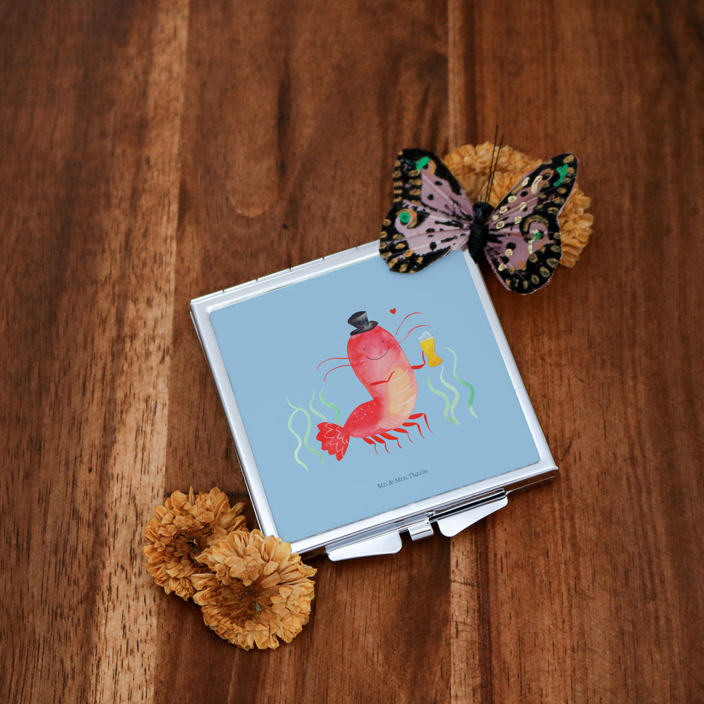 Handtaschenspiegel quadratisch Hummer mit Weizen Spiegel, Handtasche, Quadrat, silber, schminken, Schminkspiegel, Meerestiere, Meer, Urlaub, Garnele, Garnelen, Bier, Kochen, Männerhaushalt, Junggeselle, Junggesellin, Bierliebhaber, Kneipe, Gasthaus, Wirtschaft