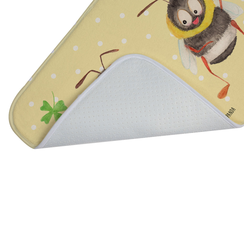 Badvorleger Hummeln mit Kleeblatt Badematte, Badteppich, Duschvorleger, Badezimmerteppich, Badezimmermatte, Badvorleger, Duschmatte, Duschteppich, Tiermotive, Gute Laune, lustige Sprüche, Tiere, Hummel, Biene, Spruch positiv, Biene Deko, Spruch schön, glücklich sein, glücklich werden, Spruch fröhlich