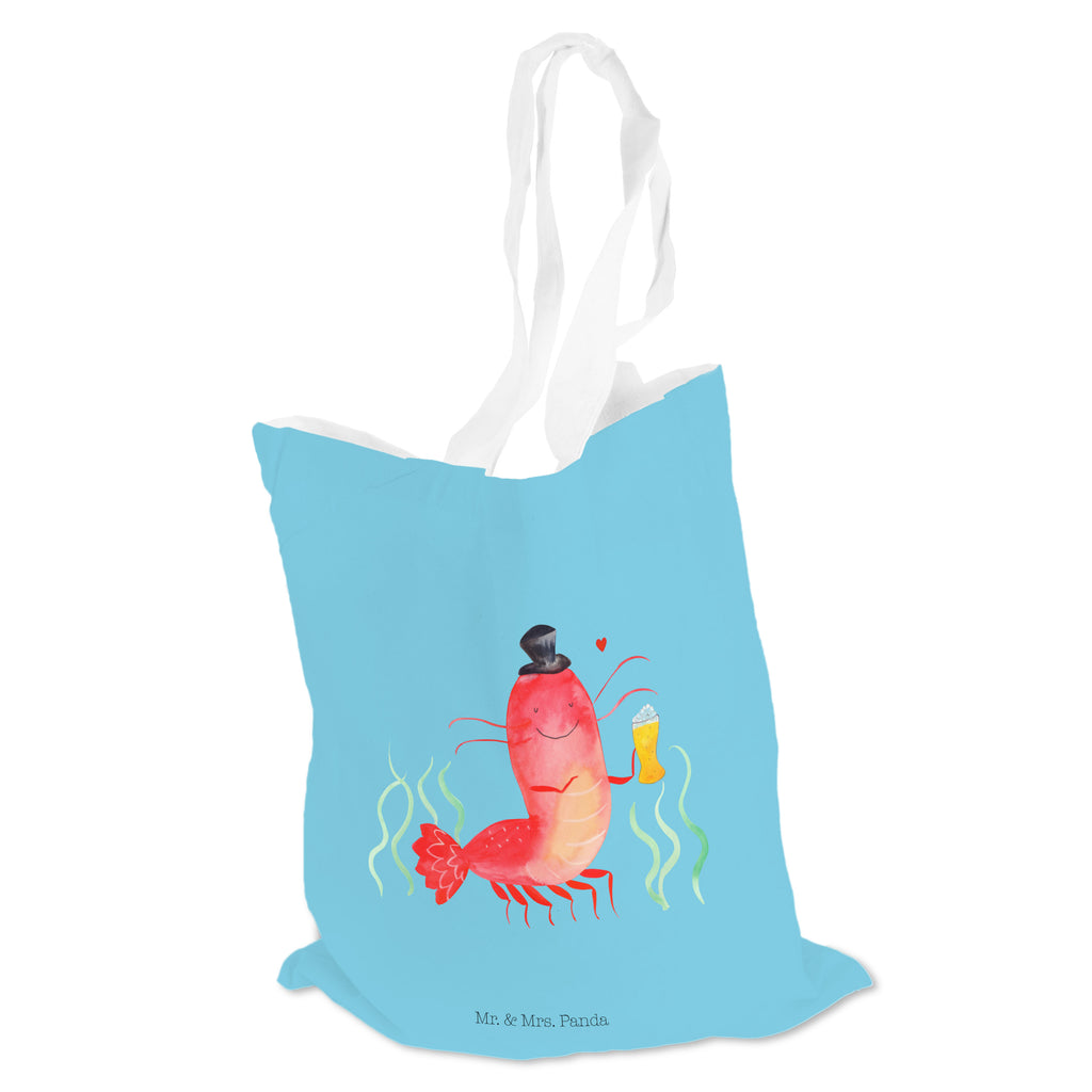 Tragetasche Hummer mit Weizen Beuteltasche, Beutel, Einkaufstasche, Jutebeutel, Stoffbeutel, Meerestiere, Meer, Urlaub, Garnele, Garnelen, Bier, Kochen, Männerhaushalt, Junggeselle, Junggesellin, Bierliebhaber, Kneipe, Gasthaus, Wirtschaft