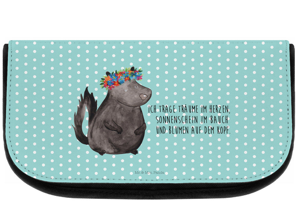 Kosmetiktasche Stinktier Blumenmaedchen Kosmetikbeutel, Kulturtasche, Kulturbeutel, Schminktasche, Make-Up Tasche, Stinktier, Skunk, Wildtier, Raubtier, Stinker, Stinki, Yoga, Namaste, Lebe, Liebe, Lache