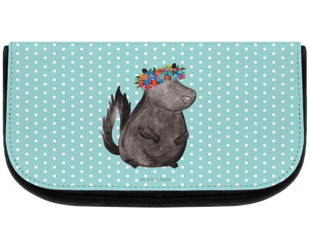 Kosmetiktasche Stinktier Blumenmaedchen Kosmetikbeutel, Kulturtasche, Kulturbeutel, Schminktasche, Make-Up Tasche, Stinktier, Skunk, Wildtier, Raubtier, Stinker, Stinki, Yoga, Namaste, Lebe, Liebe, Lache