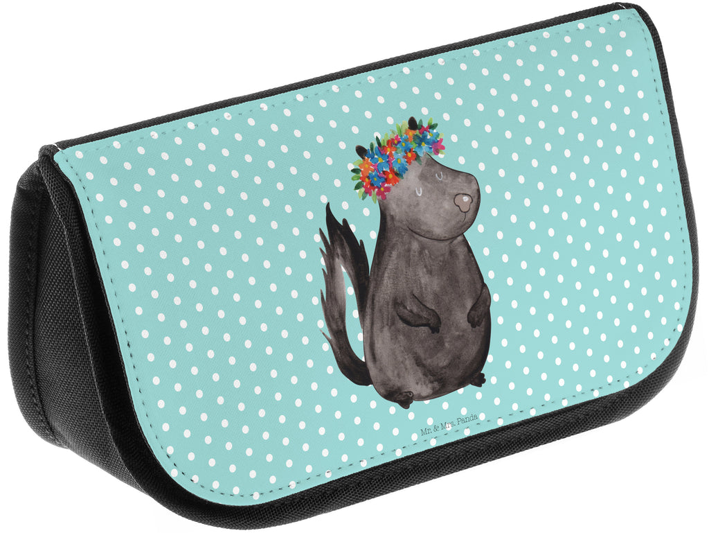 Kosmetiktasche Stinktier Blumenmaedchen Kosmetikbeutel, Kulturtasche, Kulturbeutel, Schminktasche, Make-Up Tasche, Stinktier, Skunk, Wildtier, Raubtier, Stinker, Stinki, Yoga, Namaste, Lebe, Liebe, Lache