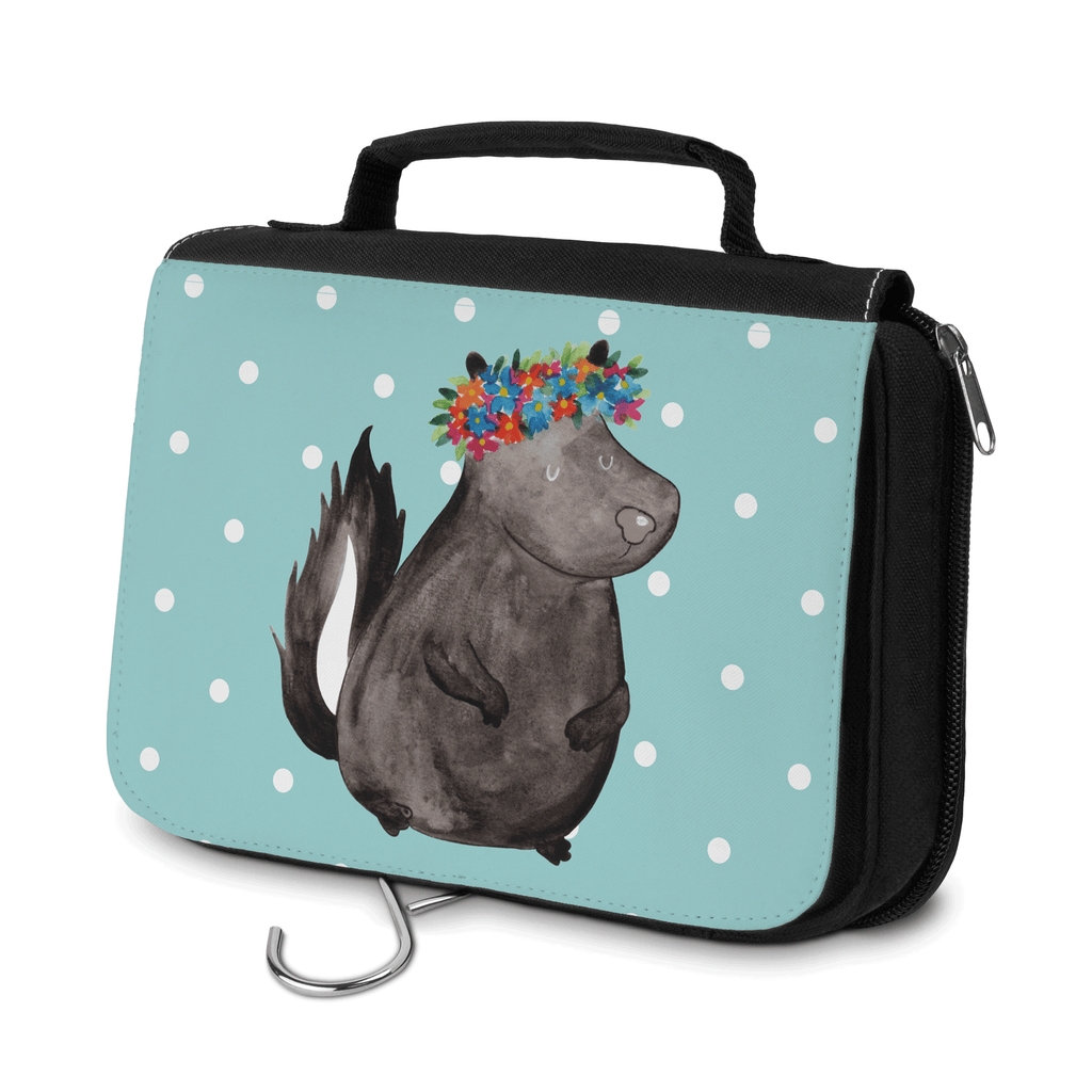 Kulturbeutel Stinktier Blumenmaedchen Kulturbeutel, Zum Aufhängen, Waschtasche, Kosmetiktasche, Damen, Herren, Aufbewahrungstasche, Schminktasche, Kosmetikbeutel, Organizer, Kulturtasche, Schminkutensil, Stinktier, Skunk, Wildtier, Raubtier, Stinker, Stinki, Yoga, Namaste, Lebe, Liebe, Lache