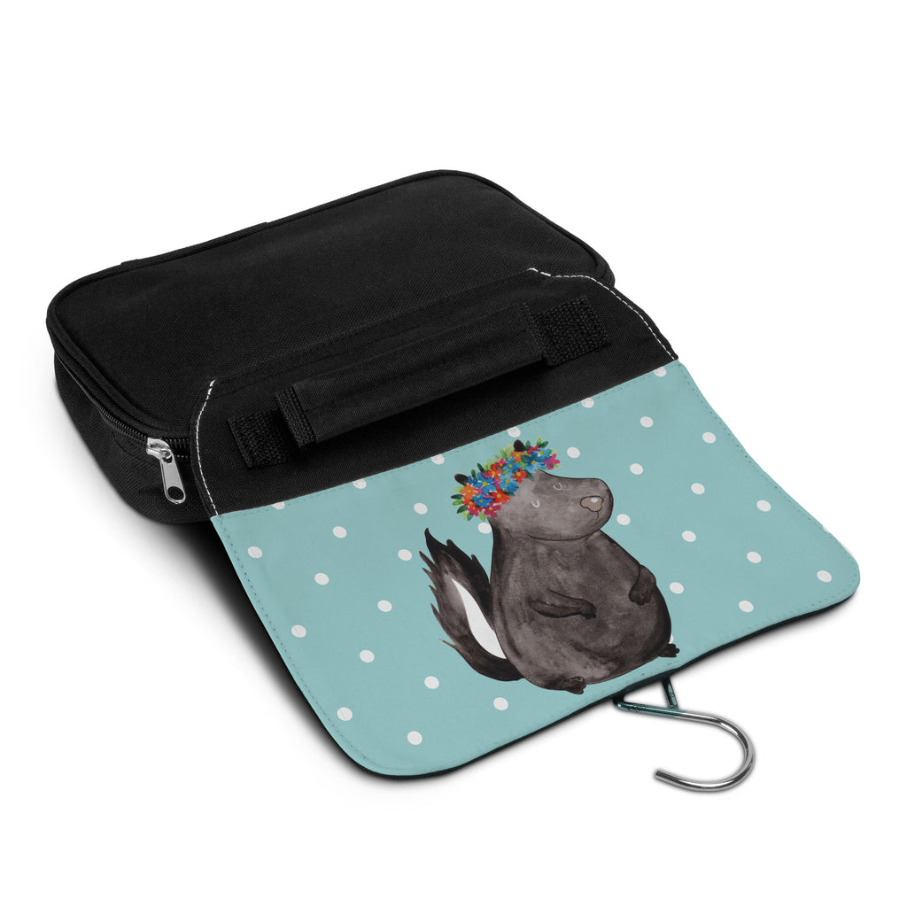 Kulturbeutel Stinktier Blumenmaedchen Kulturbeutel, Zum Aufhängen, Waschtasche, Kosmetiktasche, Damen, Herren, Aufbewahrungstasche, Schminktasche, Kosmetikbeutel, Organizer, Kulturtasche, Schminkutensil, Stinktier, Skunk, Wildtier, Raubtier, Stinker, Stinki, Yoga, Namaste, Lebe, Liebe, Lache