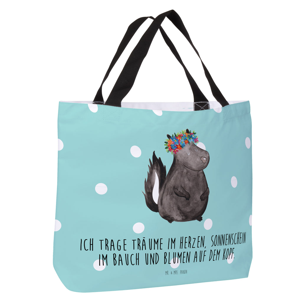 Shopper Stinktier Blumenmaedchen Beutel, Einkaufstasche, Tasche, Strandtasche, Einkaufsbeutel, Shopper, Schultasche, Freizeittasche, Tragebeutel, Schulbeutel, Alltagstasche, Stinktier, Skunk, Wildtier, Raubtier, Stinker, Stinki, Yoga, Namaste, Lebe, Liebe, Lache