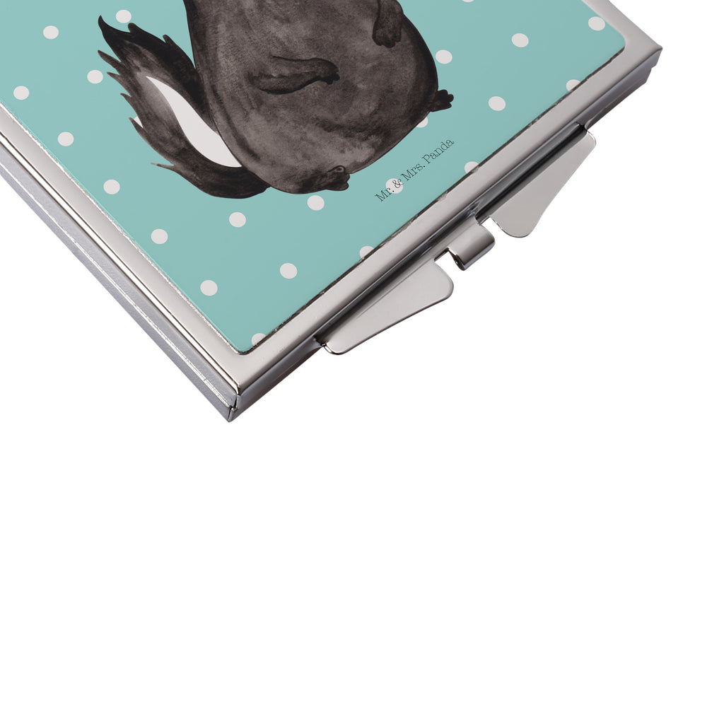 Handtaschenspiegel quadratisch Stinktier Blumenmaedchen Spiegel, Handtasche, Quadrat, silber, schminken, Schminkspiegel, Stinktier, Skunk, Wildtier, Raubtier, Stinker, Stinki, Yoga, Namaste, Lebe, Liebe, Lache
