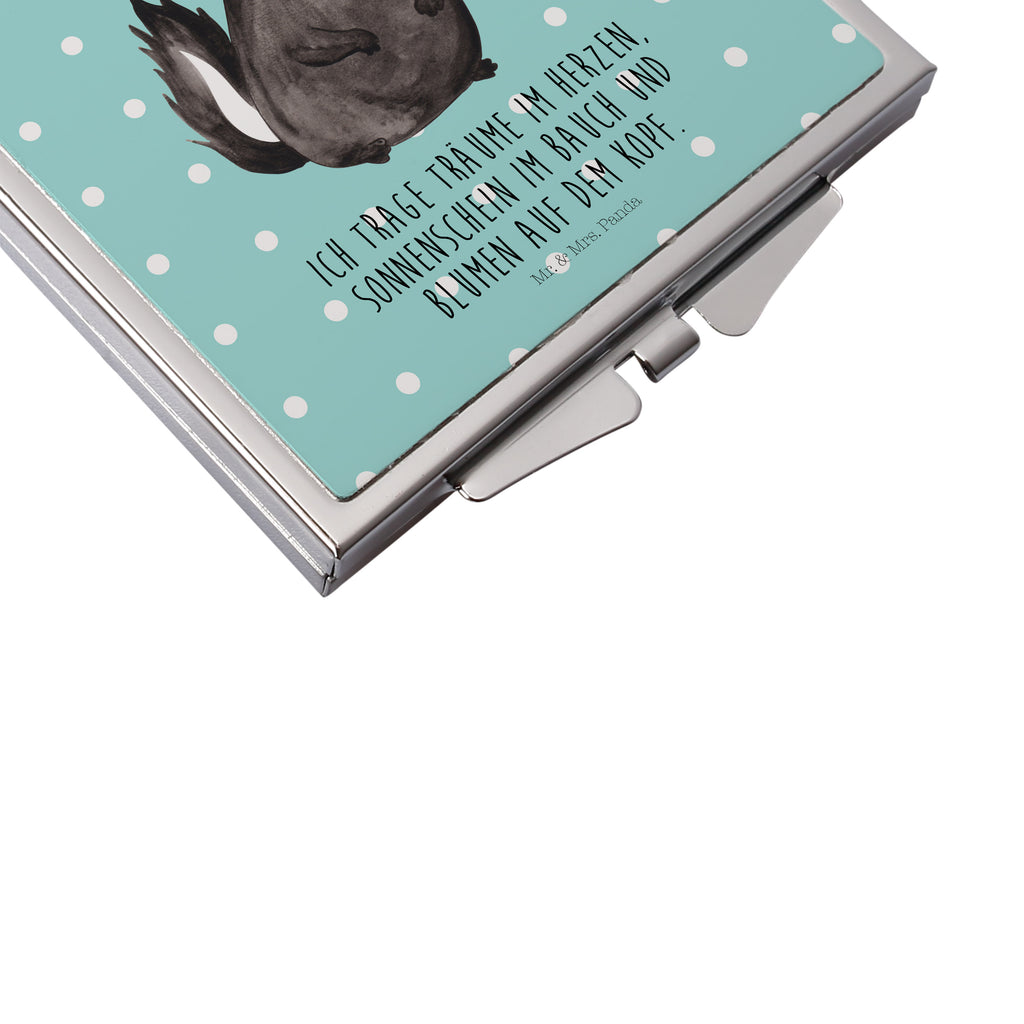 Handtaschenspiegel quadratisch Stinktier Blumenmaedchen Spiegel, Handtasche, Quadrat, silber, schminken, Schminkspiegel, Stinktier, Skunk, Wildtier, Raubtier, Stinker, Stinki, Yoga, Namaste, Lebe, Liebe, Lache