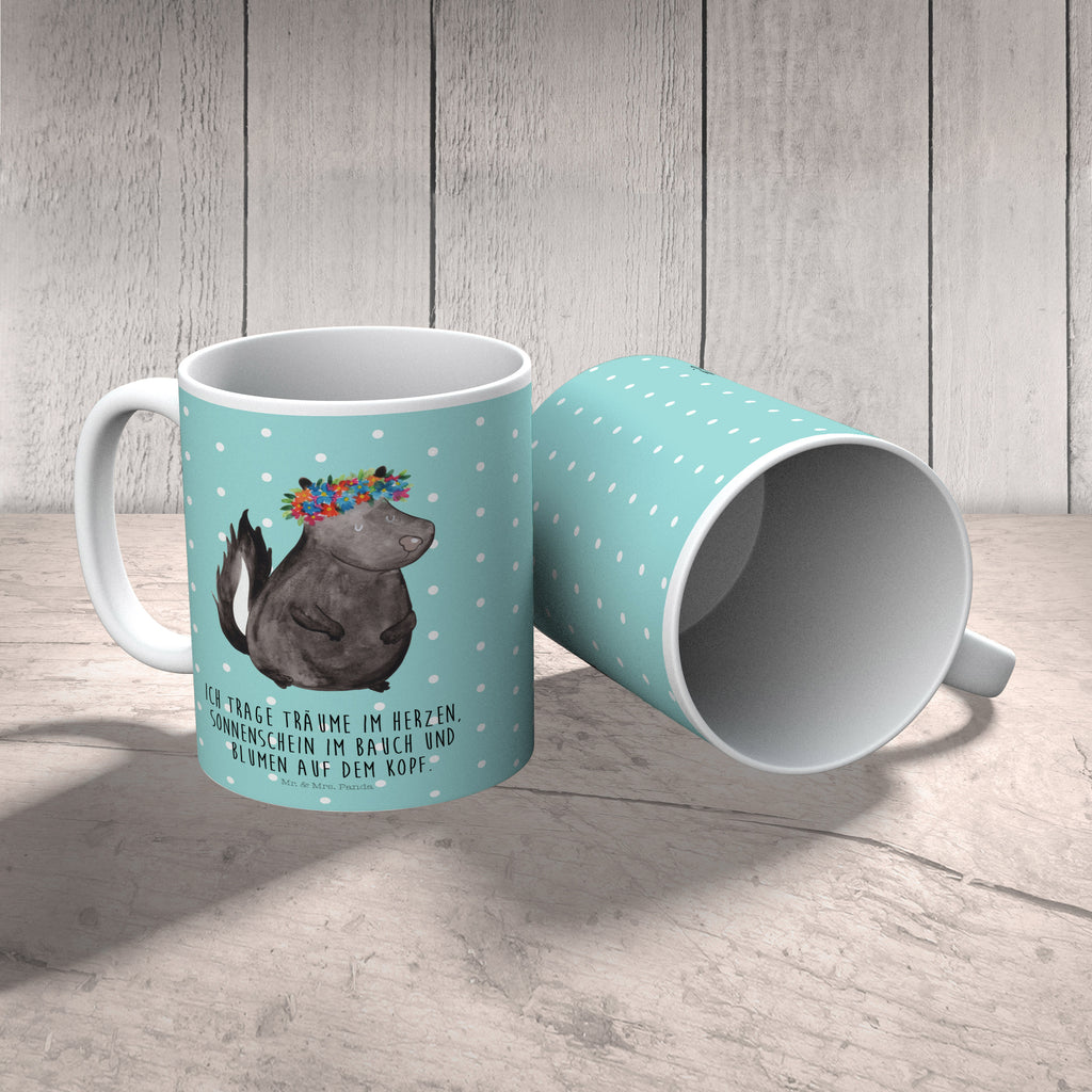 Kindertasse Stinktier Blumenmaedchen Kunststoff Tasse, Kindergarten, Tasse, Trinkbecher, Camping Becher, Kaffeetasse, Kunststoffbecher, Kindergartenbecher, Outdoorgeschirr, Kunststoffgeschirr, Reisebecher, Reisetasse, Kinderbecher, Stinktier, Skunk, Wildtier, Raubtier, Stinker, Stinki, Yoga, Namaste, Lebe, Liebe, Lache