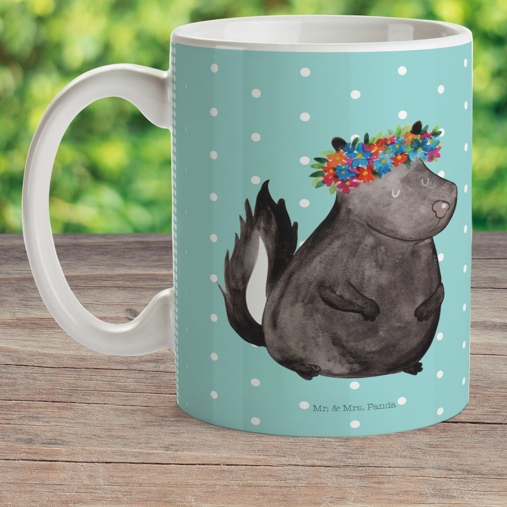 Kindertasse Stinktier Blumenmaedchen Kunststoff Tasse, Kindergarten, Tasse, Trinkbecher, Camping Becher, Kaffeetasse, Kunststoffbecher, Kindergartenbecher, Outdoorgeschirr, Kunststoffgeschirr, Reisebecher, Reisetasse, Kinderbecher, Stinktier, Skunk, Wildtier, Raubtier, Stinker, Stinki, Yoga, Namaste, Lebe, Liebe, Lache