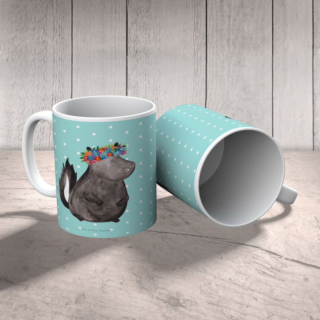 Kindertasse Stinktier Blumenmaedchen Kunststoff Tasse, Kindergarten, Tasse, Trinkbecher, Camping Becher, Kaffeetasse, Kunststoffbecher, Kindergartenbecher, Outdoorgeschirr, Kunststoffgeschirr, Reisebecher, Reisetasse, Kinderbecher, Stinktier, Skunk, Wildtier, Raubtier, Stinker, Stinki, Yoga, Namaste, Lebe, Liebe, Lache