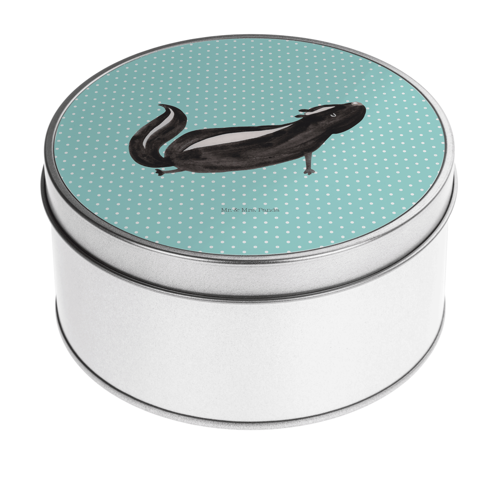 Blechdose rund Stinktier Yoga Metalldose, Keksdose, Dose, Vorratsdose, Geschenkbox, Stinktier, Skunk, Wildtier, Raubtier, Stinker, Stinki, Yoga, Namaste, Lebe, Liebe, Lache